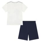 Boys White & Navy Blue Shorts Set, 1, hi-res