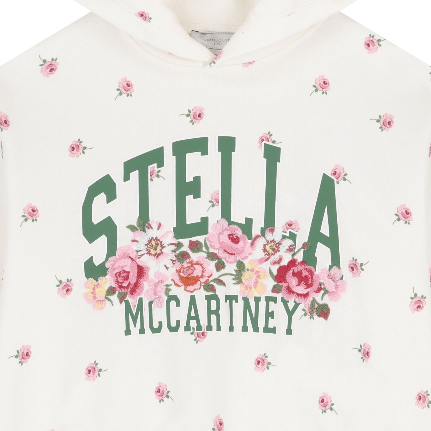 Girls Ivory Floral Logo Hooded Top, 1, hi-res