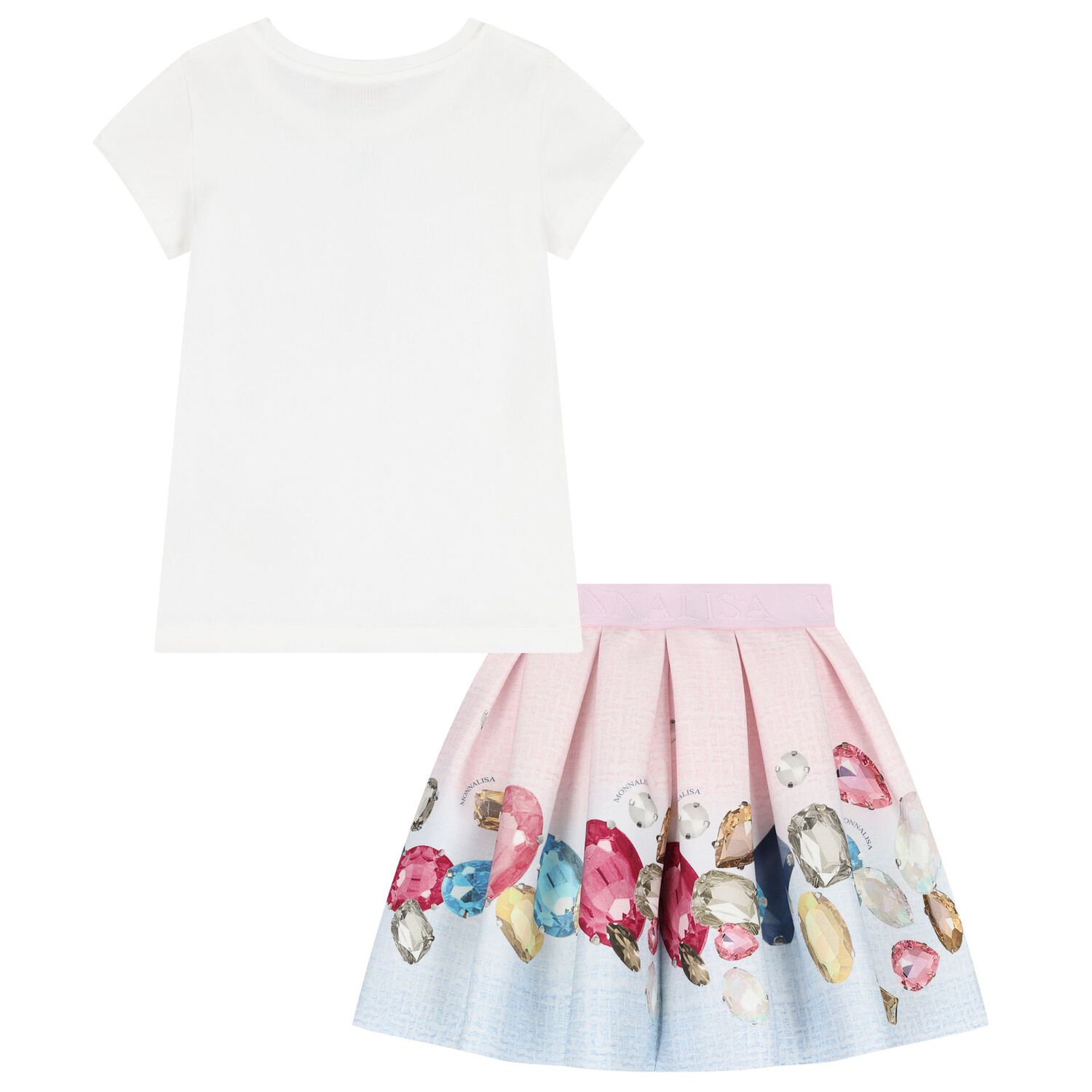 Girls Ivory, Pink & Blue Jewel Skirt Set, 1, hi-res image number null