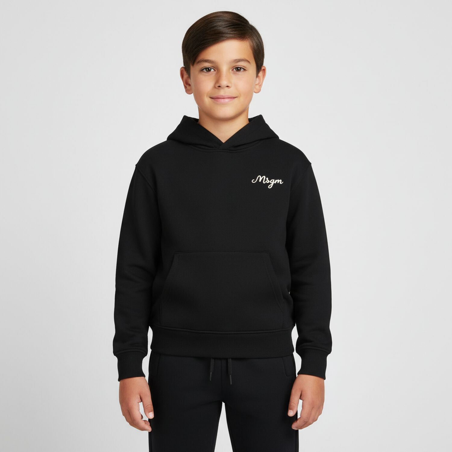Boys Black Logo Hooded Top, 1, hi-res