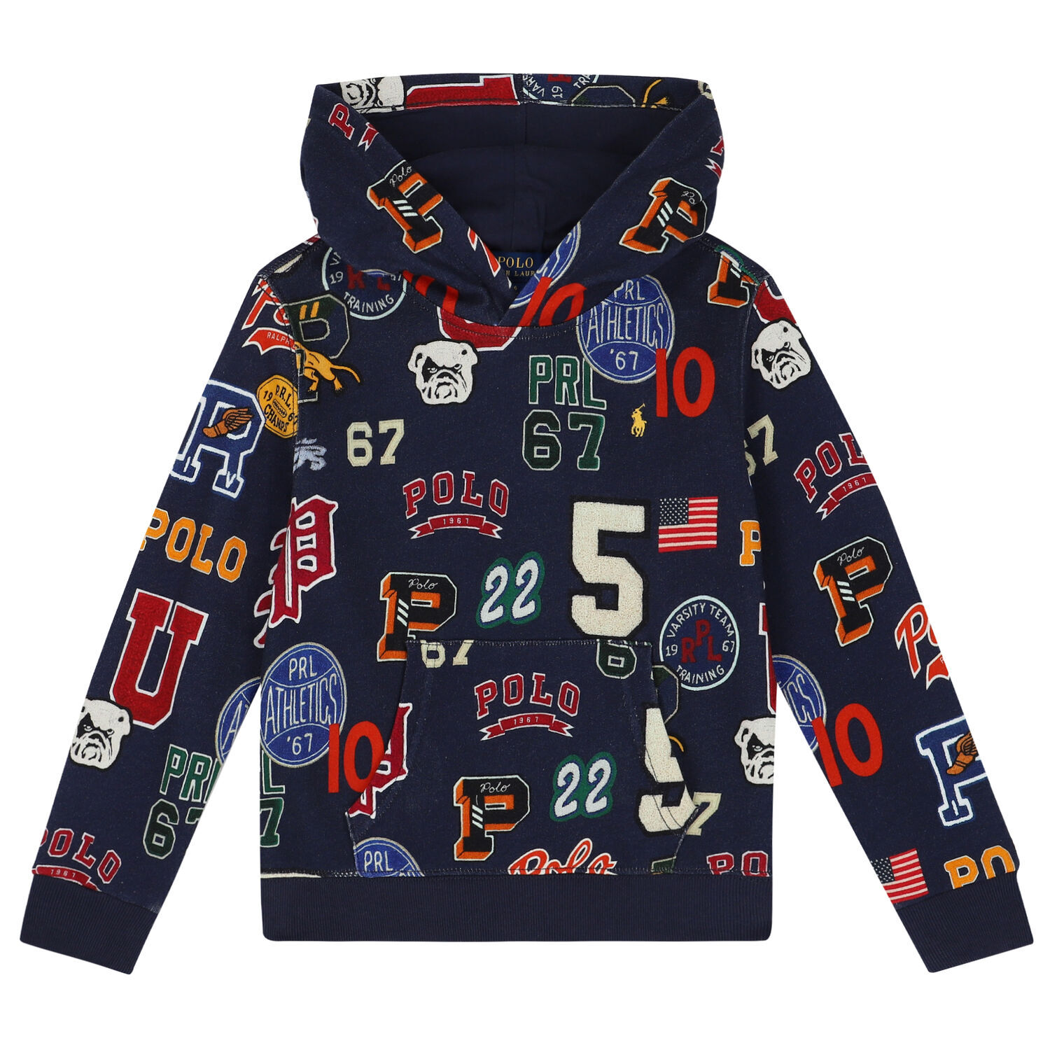 Boys Navy Logo Hooded Top, 1, hi-res