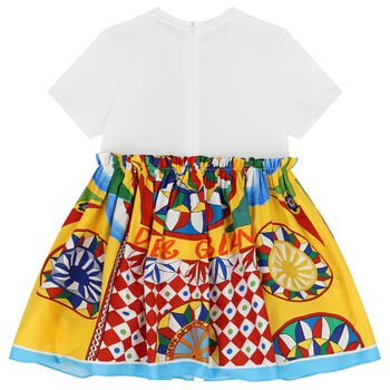 Girls White & Yellow Carretto Dress