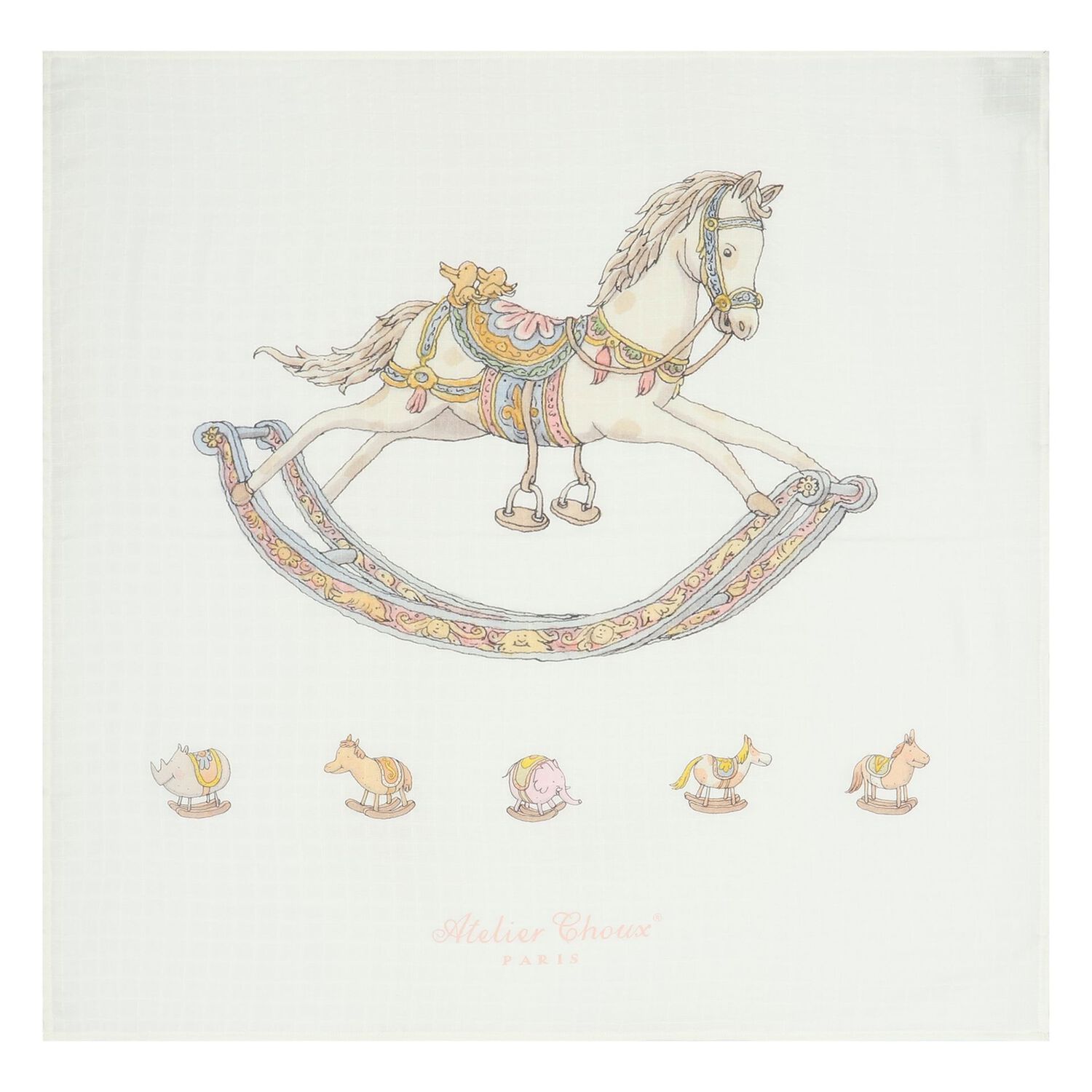 طقم قماط ومريلة بطبعة الحصان باللون العاجي, 1, hi-res image number null