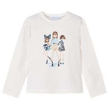 Girls White Dolls Long Sleeve Top