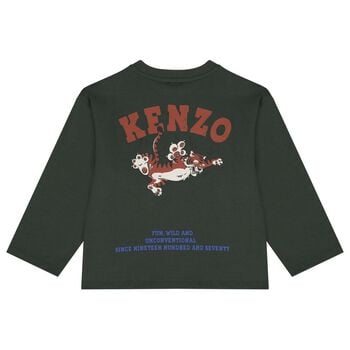 Boys Green Tiger Logo Long Sleeve Top