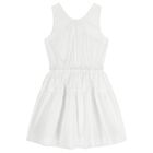 Girls White Check Sleeveless Dress, 1, hi-res