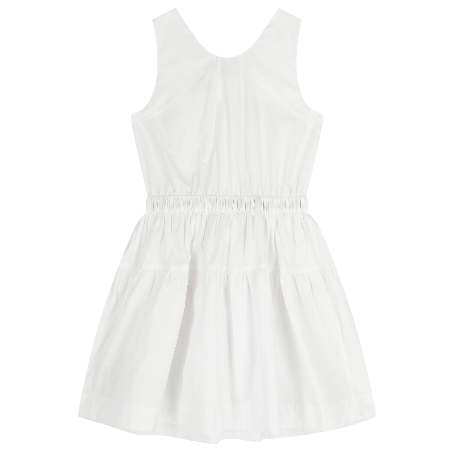 Girls White Check Sleeveless Dress, 1, hi-res
