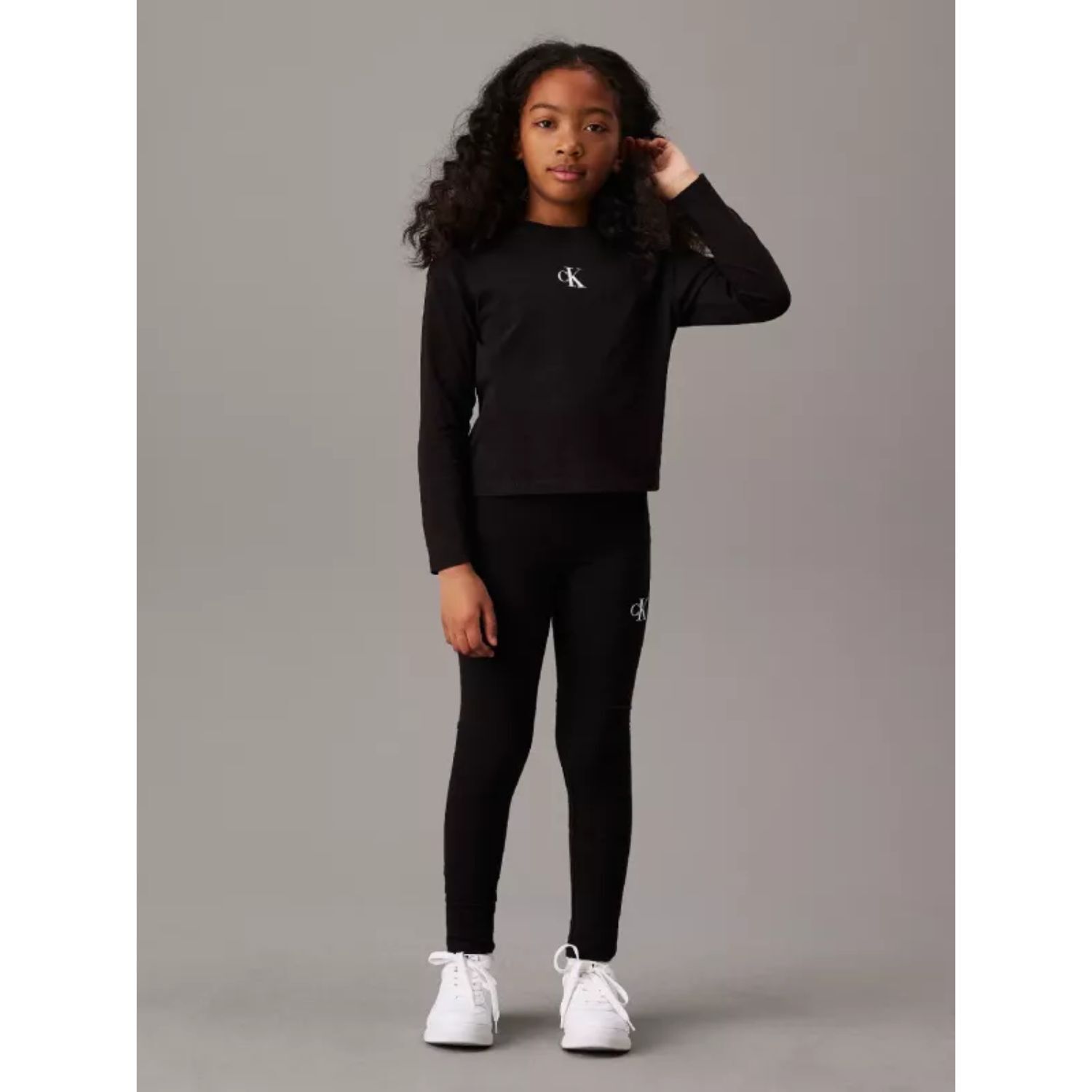 Girls Black Logo Leggings, 1, hi-res image number null