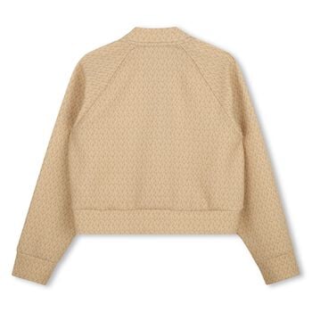 Girls Beige Logo Zip Up Top