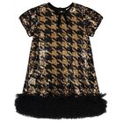 Girls Black & Gold Embellished Houndstooth Tulle Dress, 1, hi-res