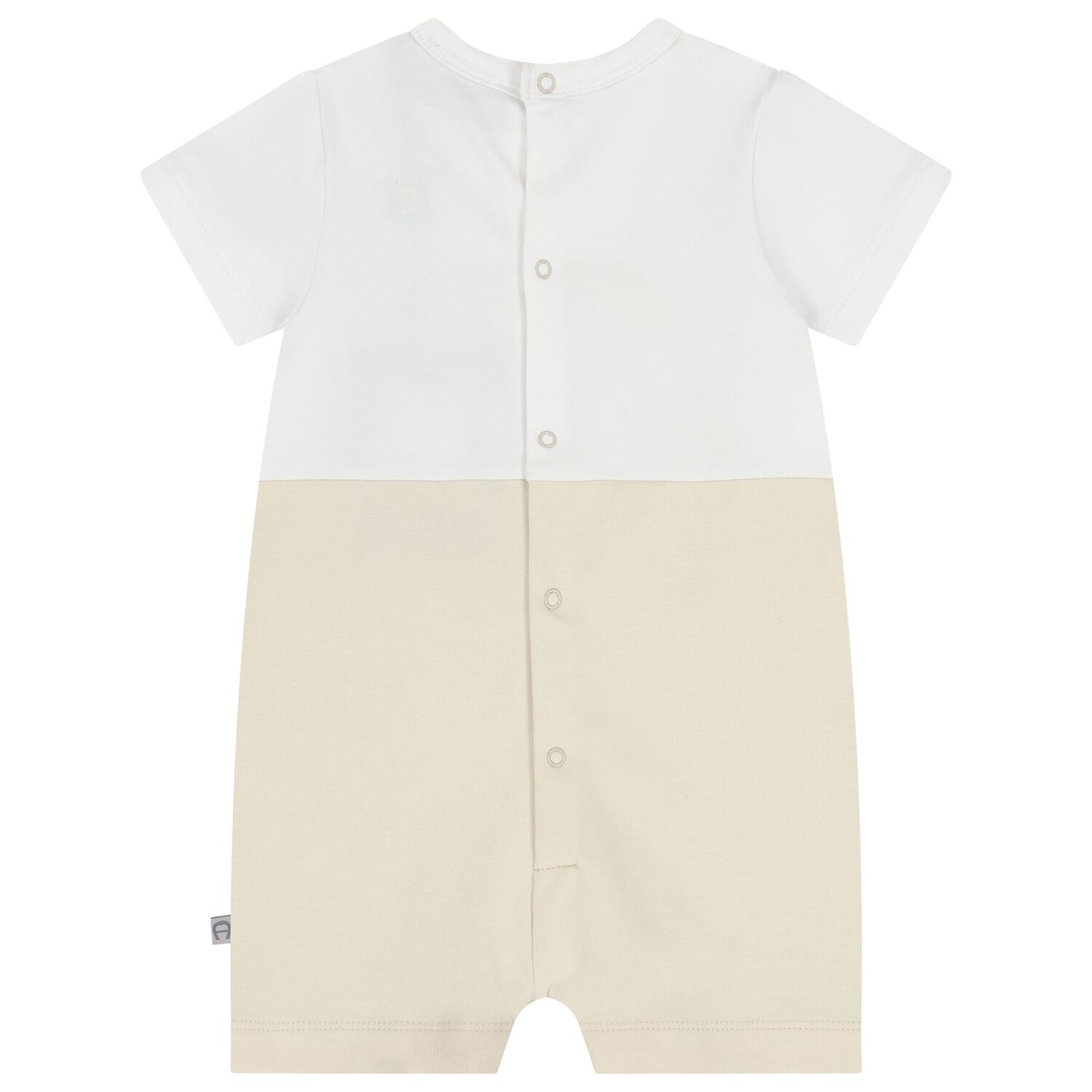 Baby Boys White & Beige Teddy Bear Romper, 1, hi-res
