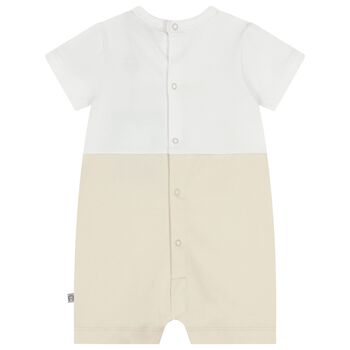 Baby Boys White & Beige Teddy Bear Romper
