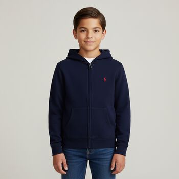 Boys Navy Logo Zip Up Top