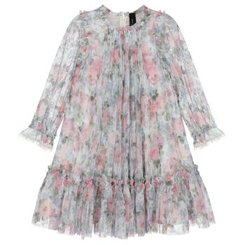 Girls Pink & Blue Floral Tulle Dress