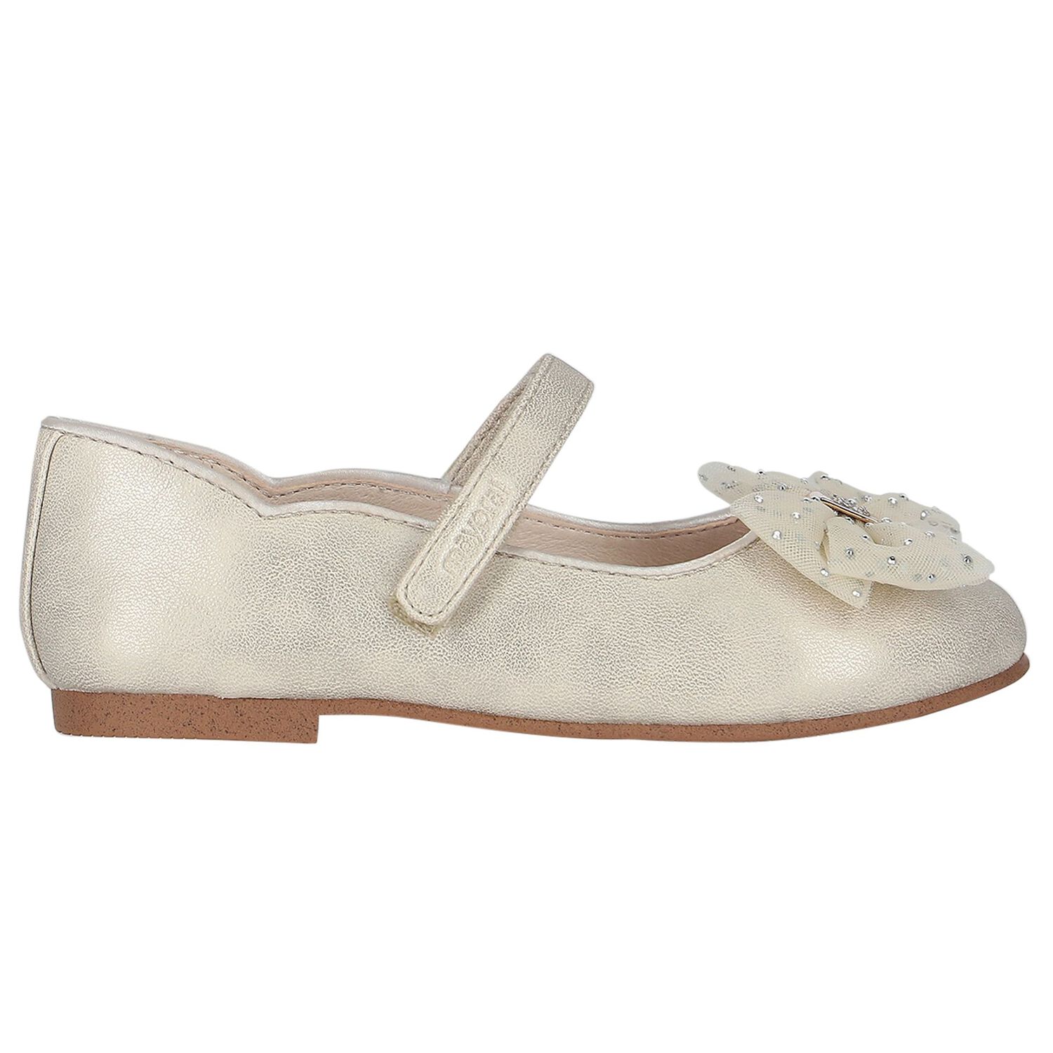 Girls Gold Bow Shoes, 1, hi-res