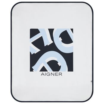 Baby Boys White & Navy Blue Logo Blanket