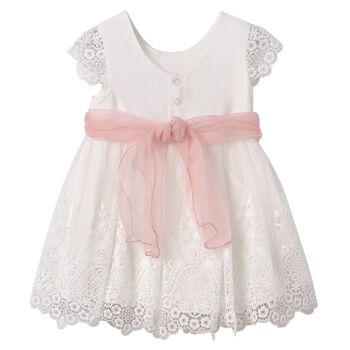 Younger Girls White Flower Lace & Tulle Dress