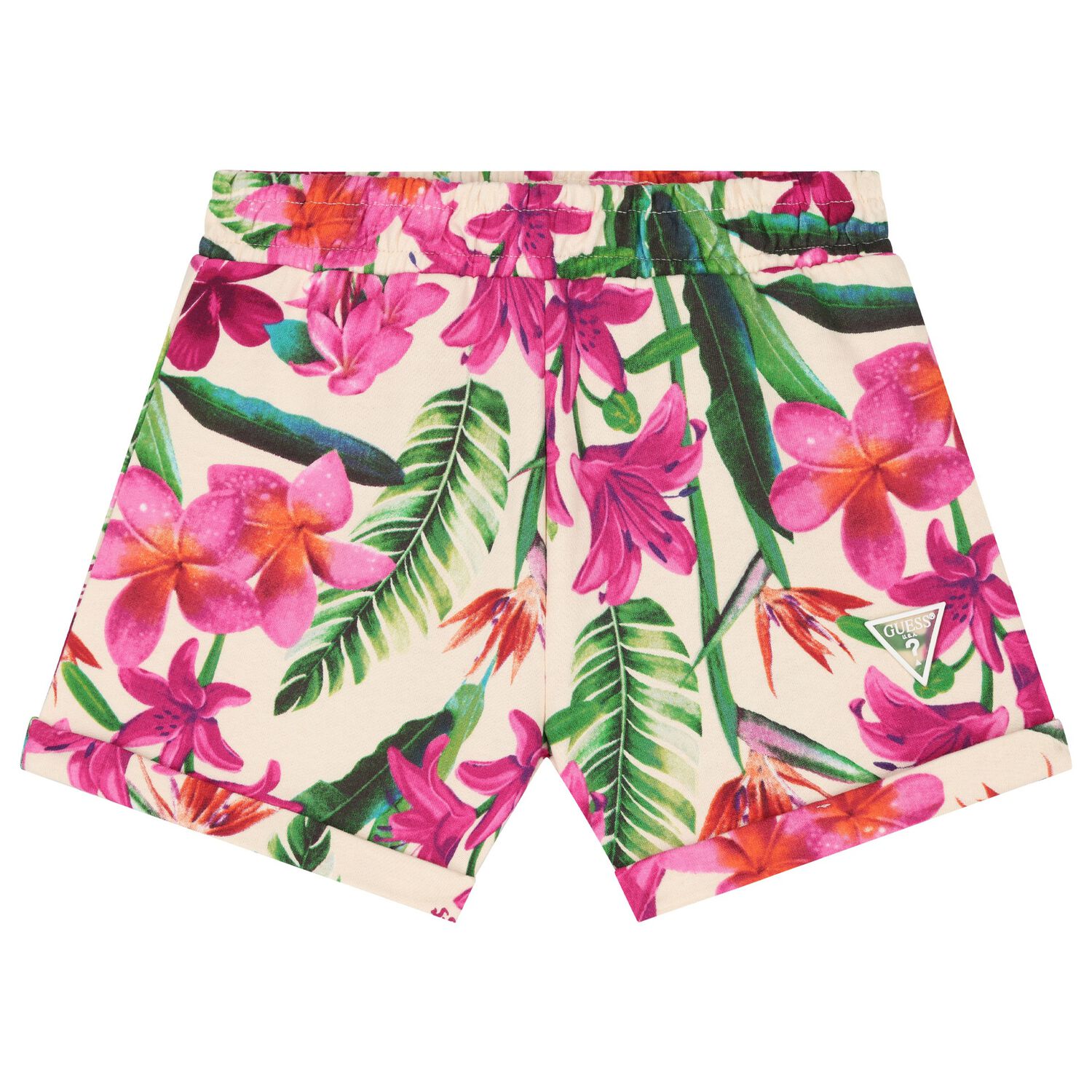 Girls Ivory Floral Logo Shorts, 1, hi-res