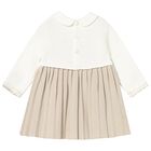 Baby Girls Ivory & Beige Knitted Dress, 1, hi-res