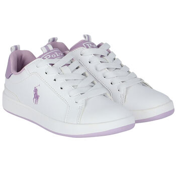 Girls White & Purple Logo Trainers