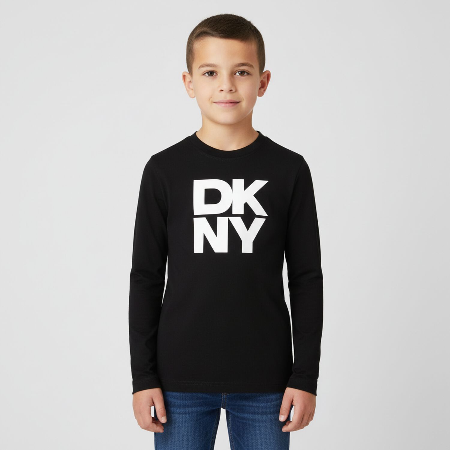 بلوزة سوداء بأكمام طويلة وشعار, 1, hi-res