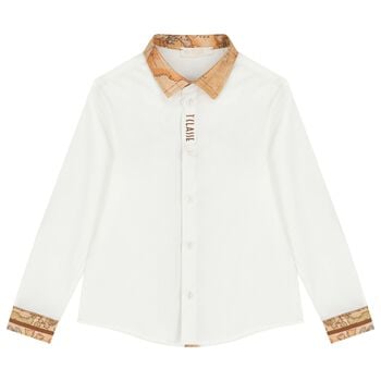 قميص للأولاد مع خريطة جغرافية باللون الأبيض