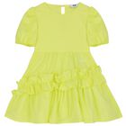 Girls Lime Green Logo Poplin Dress, 1, hi-res