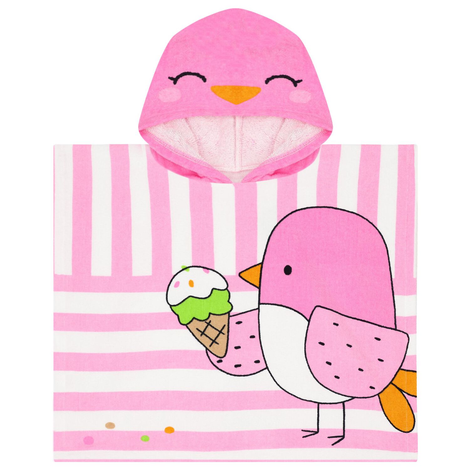 منشفة بونشو مخططة باللونين الوردي والأبيض للبنات, 1, hi-res