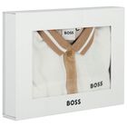 Baby Boys Beige & White Logo Babygrow, 3, hi-res