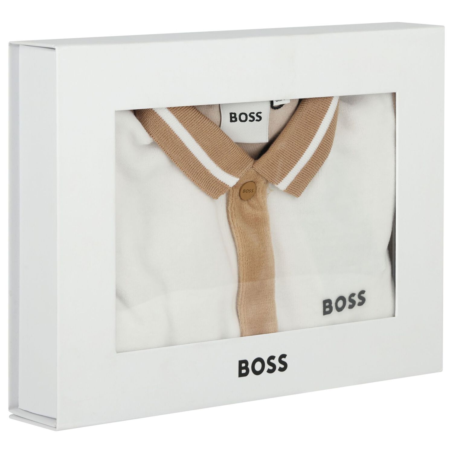 Baby Boys Beige & White Logo Babygrow, 3, hi-res