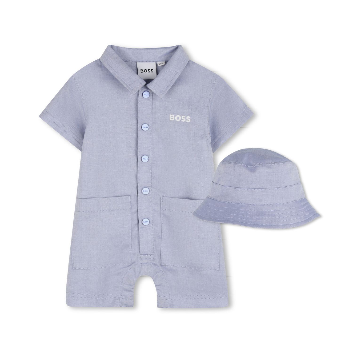 Baby Boys Blue Logo Romper & Hat Gift Set, 1, hi-res