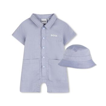 Baby Boys Blue Logo Romper & Hat Gift Set