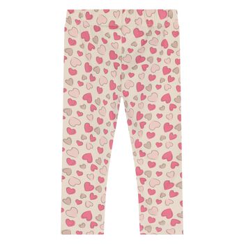 Younger Girls Beige Heart Leggings