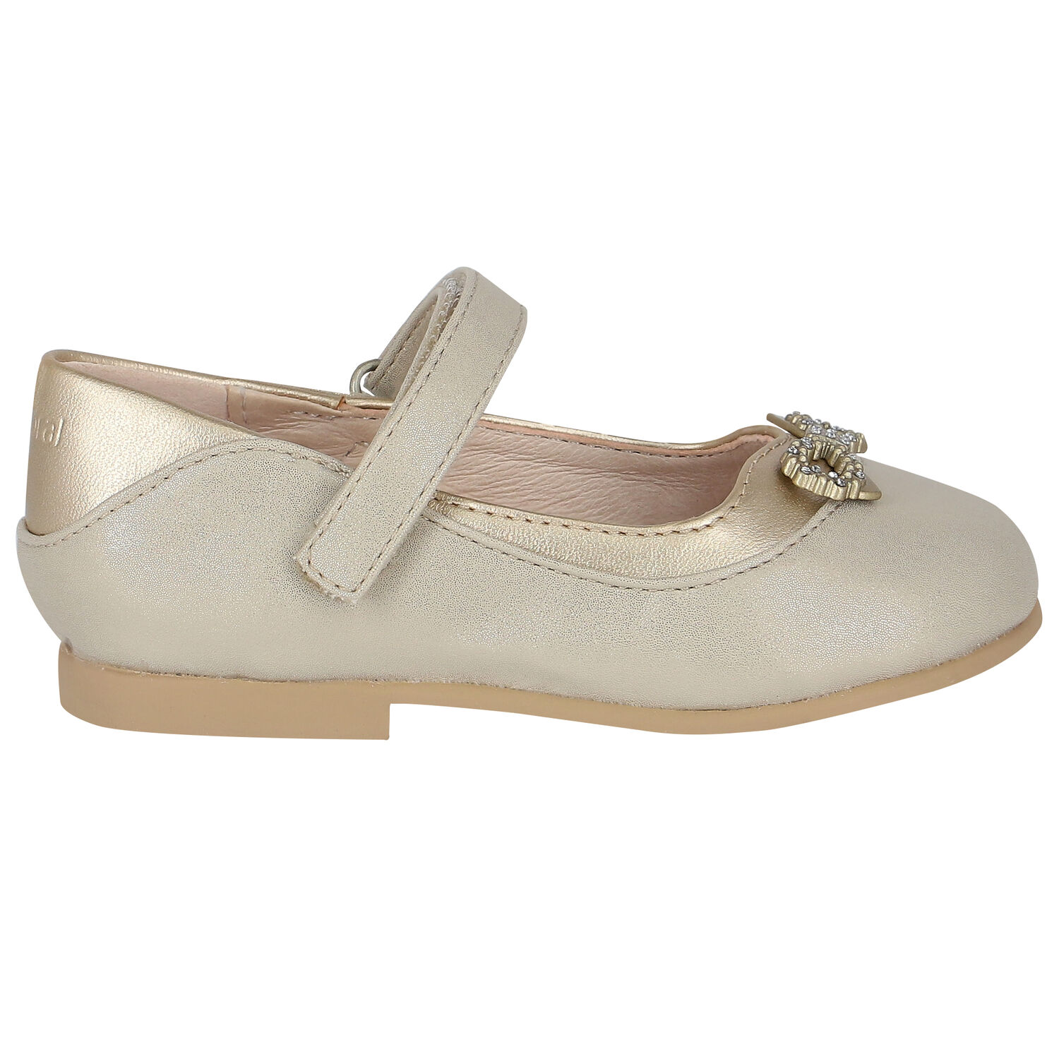 Younger Girls Gold Diamante Bow Shoes, 1, hi-res