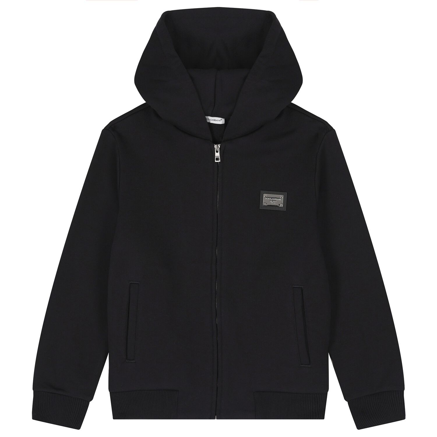 Black Logo Hooded Zip Up Top, 1, hi-res