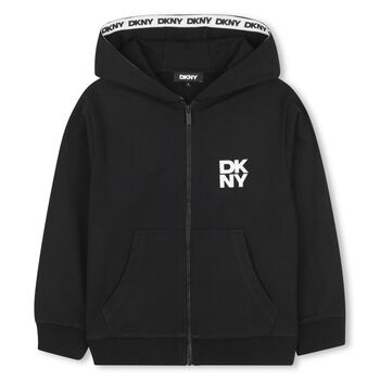 Black Logo Hooded Zip Up Top