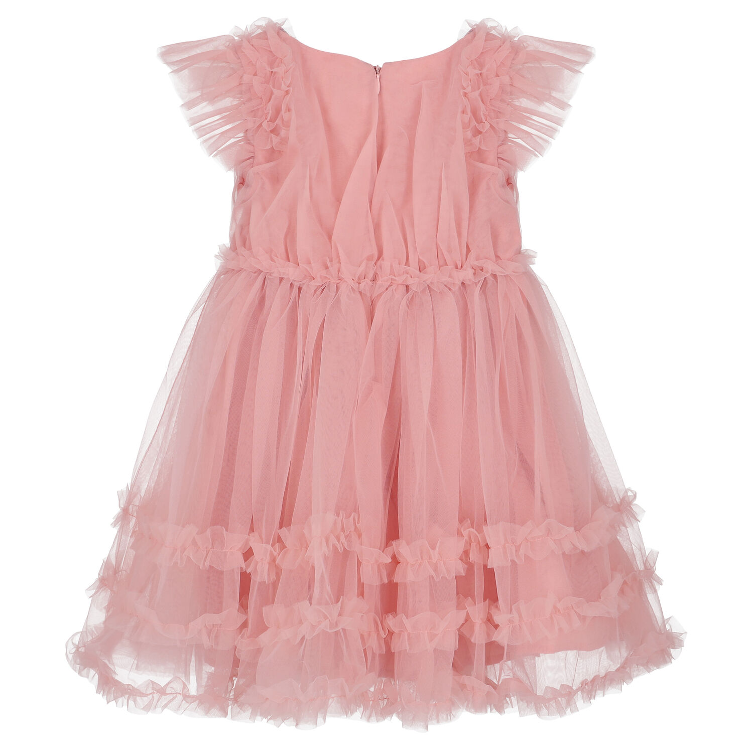 Girls Pink Ruffled Tulle Dress, 1, hi-res