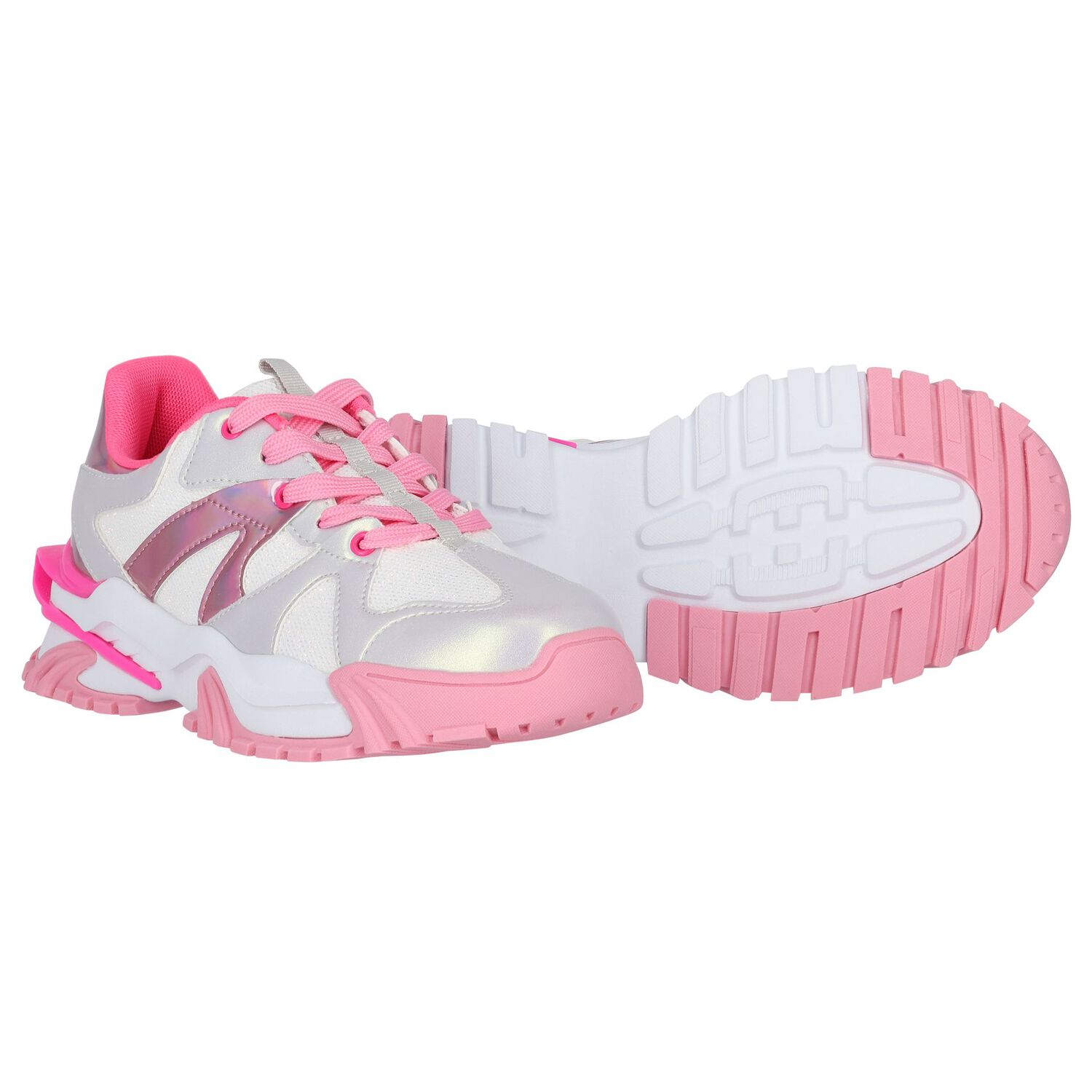 Girls White & Pink Trainers, 1, hi-res image number null