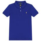 Boys Blue Logo Polo Shirt, 1, hi-res