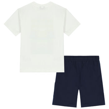 Boys Ivory & Navy Blue Shorts Set
