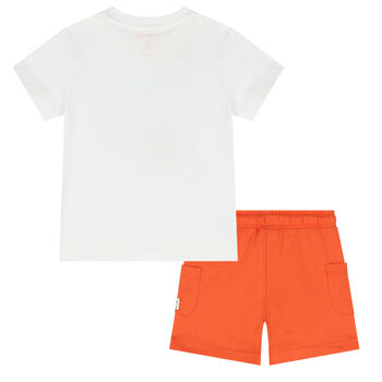 Younger Boys White & Orange Surfing Board Shorts Set