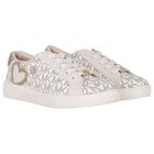 Girls Ivory & Gold Logo Trainers, 1, hi-res