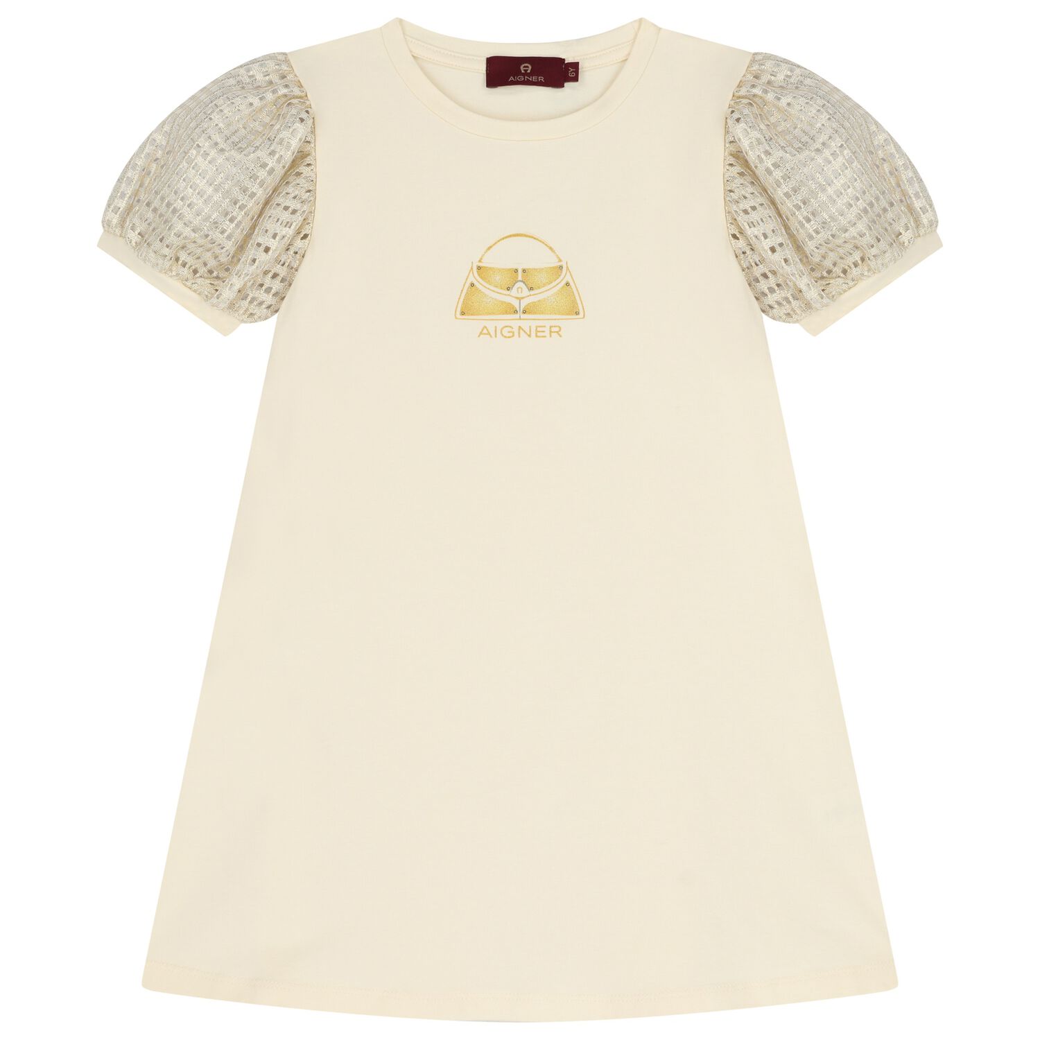 Girls Ivory & Gold Bag Dress, 1, hi-res