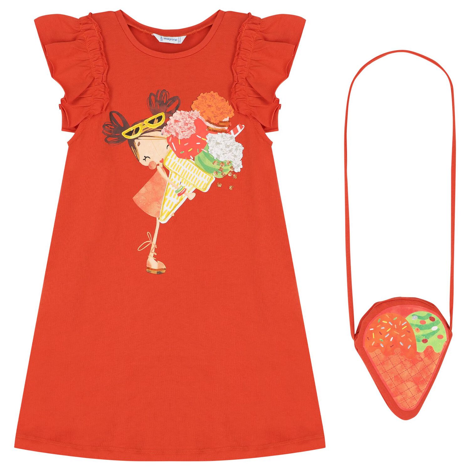 طقم فستان باللون البرتقالي للبنات, 3, hi-res image number null