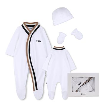 Baby Boys White Logo Babygrow Gift Set