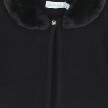 Girls Black Faux Fur Collar Cardigan