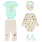 Baby Girls Beige & Green Logo Bodysuit Gift Set, 1, hi-res