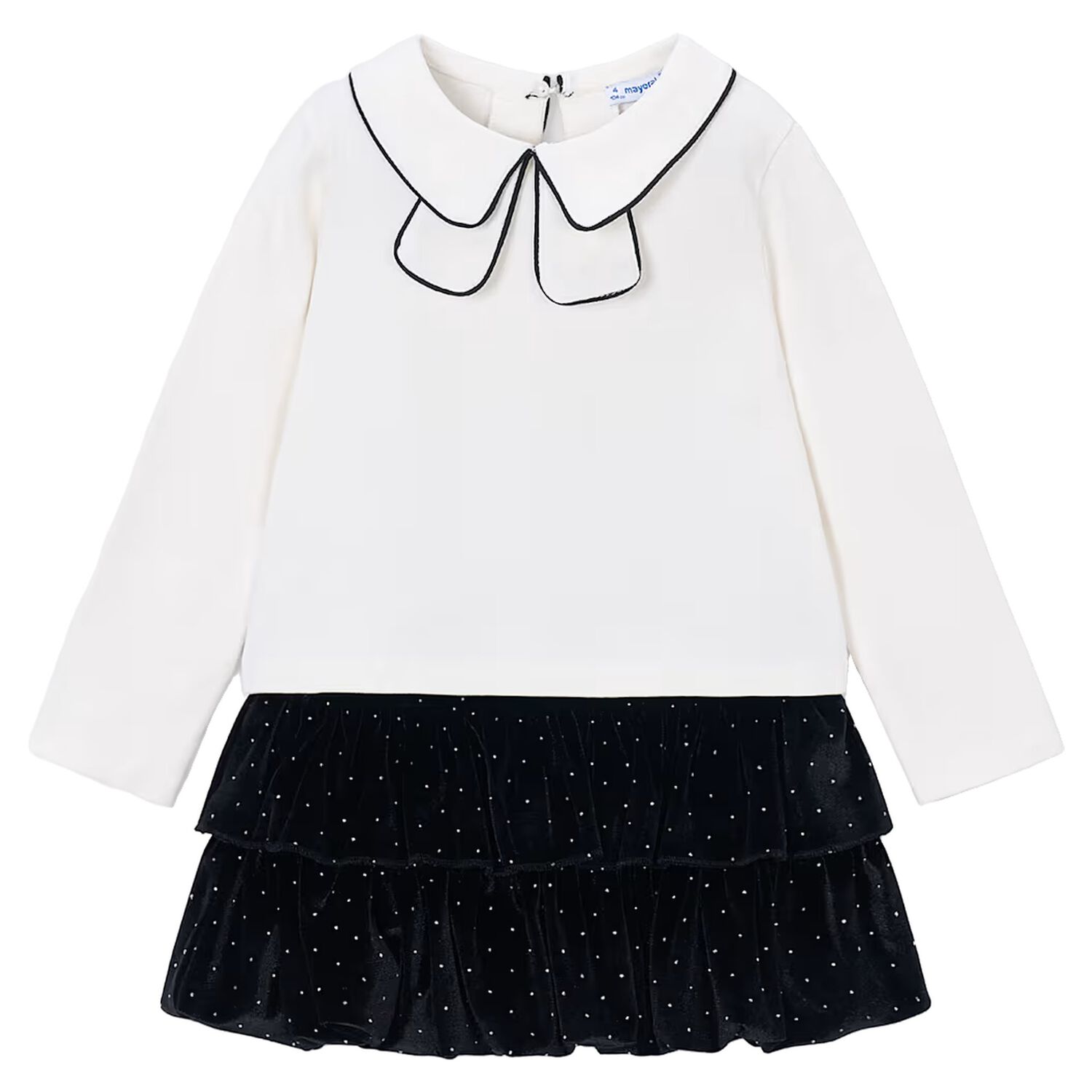 Girls White & Black Velvet Skirt Set, 1, hi-res