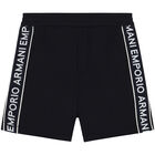 Younger Boys Navy Blue Logo Shorts, 1, hi-res