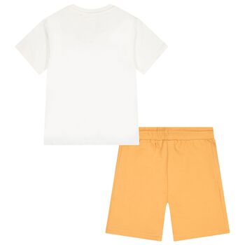 Boys White & Orange Shark Shorts Set